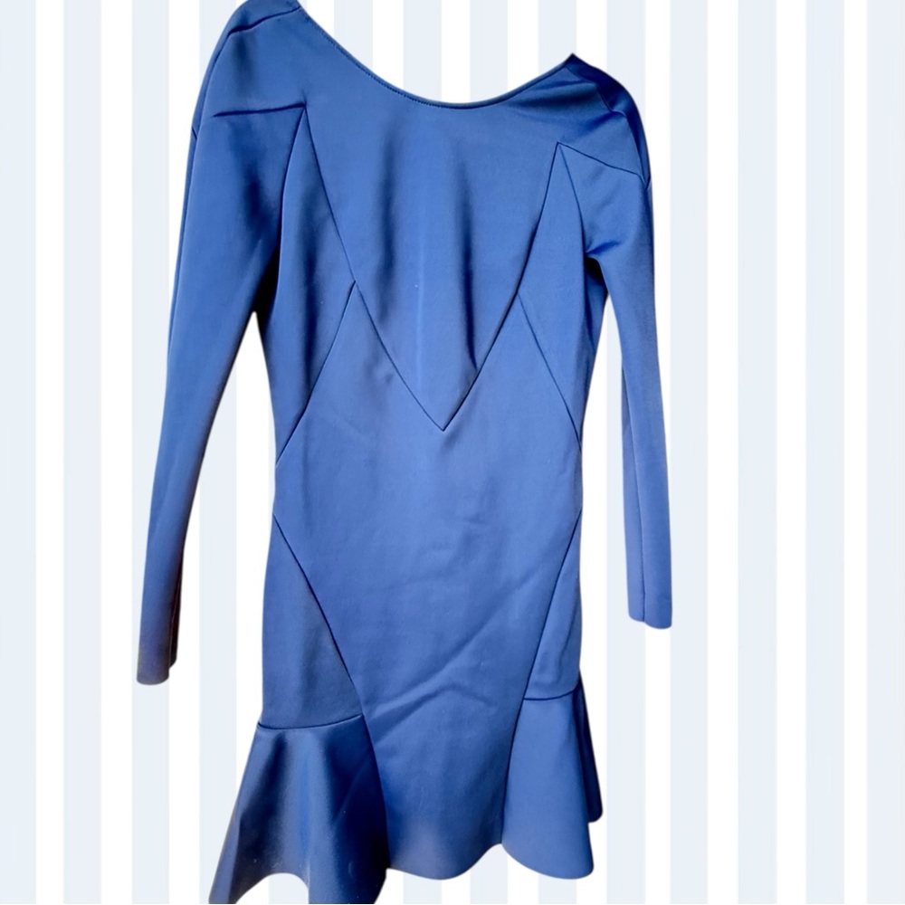Italian Stretchy Elegant Blue Long-Sleeve Mini Dress